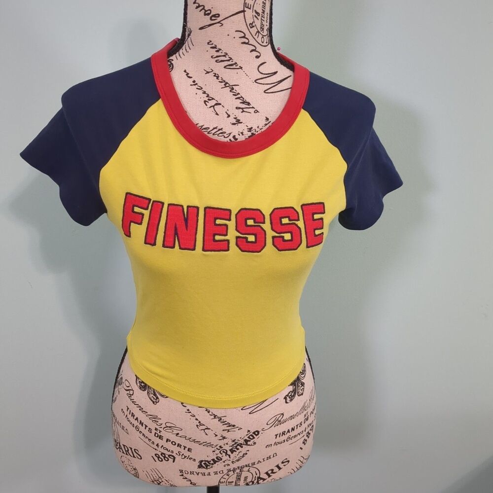 Finesse Amber Yellow Jersey Graphic Top xs extra small